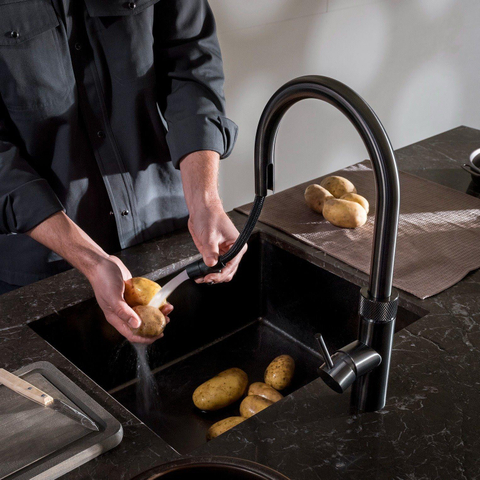 Quooker Flex Round kokendwaterkraan - draaibare & uittrekbare uitloop - Combi+ reservoir - Warm / kokend water - gunmetal SW968361