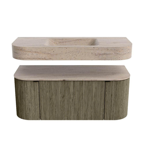 MONDIAZ THOR-DLUX 110cm meuble de salle de bains arrondi gauche + droite couleur Shadow avec 1 tiroir et 2 portes. Vasque suspendue CLOUD Milieu 1 trou de robinet couleur Saba. SW1463023