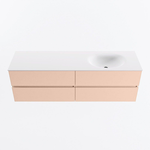 MONDIAZ Vica Ensemble meuble de salle de bains - 160cm - meuble bas rosee - 4 tiroirs - vasque moon à droite - 1 trou de robinet - version haute 60cm - talc SW1080394