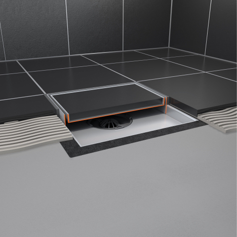 Easy drain Aqua Plus Quattro Drain de sol - 20x20cm - grille carrelable - sortie latérale - profondeur d'encastrement 8cm - inox brossé. 2302724