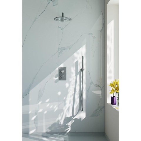 FugaFlow Eccelente Acces Ensemble de douche de tête encastré - thermostatique - bras mural - pomme de douche 25cm - douchette à main sur barre - flexible de douche lisse - Inox brossé PVD (Inox) SW1450663
