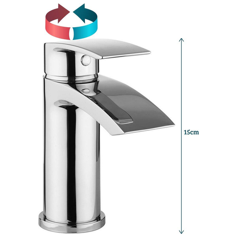 Crosswater Flow Wastafelkraan - met waterval - 1 gats - met klikwaste - hoogglans chroom SW73304