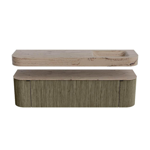 MONDIAZ THOR-DLUX Meuble de salle de bains 170cm arrondi gauche + droite couleur Shadow avec 1 tiroir et 2 portes. Vasque suspendue CLOUD Droite 1 trou de robinet couleur Arena. SW1465823