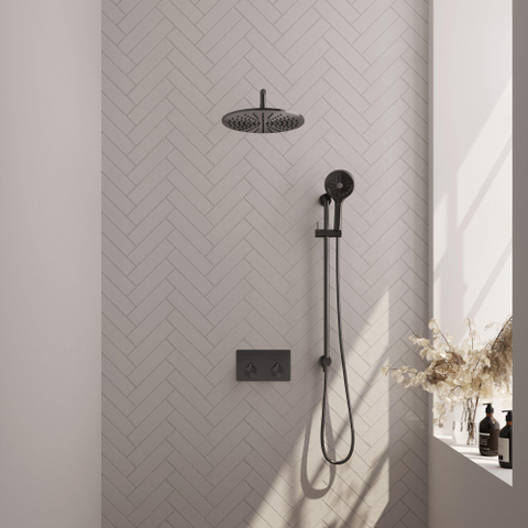 BRAUER Gunmetal Edition opbouw regendoucheset – Ø30 cm hoofddouche – 39.9 cm gebogen wandarm – ronde handdouche – met omstel SW925735