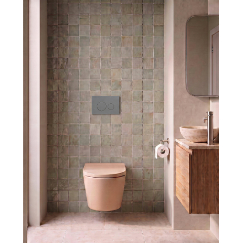 QeramiQ Dely Toiletset - 36.3x51.7cm - Geberit UP720 inbouwreservoir - rimless - diepspoel - 35mm zitting - softclose - bedieningsplaat licht grijs - ronde knoppen - mat beige SW1427095