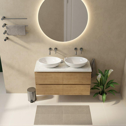 Saniclass Holz Pure Badkamermeubelset - 120x45x63cm - Dia marmeren wastafelblad gepolijst (wit) - zonder kraangat - 4 lades - mat eiken natural (hout) SW1478367