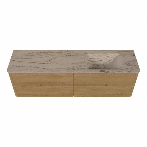 Mondiaz CIRO-DLUX Ensemble de meubles de salle de bains - 170x45x50cm - Plan vasque en solid surface Arena - 1 vasque à droite - 1 trou de robinet - 4 tiroirs - Chêne SW1531384