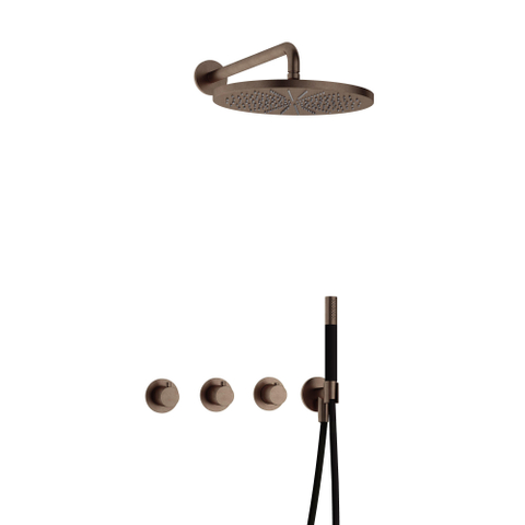 Hotbath Cobber IBS70 Regendoucheset - inbouw - 38.5cm wandarm - 30cm ronde hoofddouche - staafhanddouche - messing verouderd koper (goud) SW677593