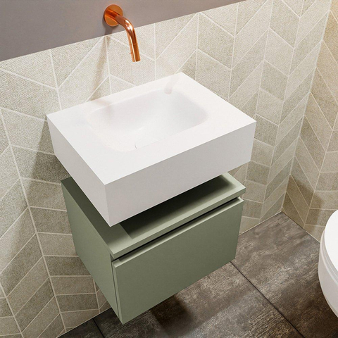 MONDIAZ ANDOR Toiletmeubel 40x30x30cm met 0 kraangaten 1 lades army mat Wastafel Lex midden Solid Surface Wit SW474057