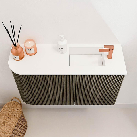 Mondiaz JOYA 71.6cm meuble de toilette - arrondi gauche couleur Shadow - Vasque FAYE position Droite 1 trou de robinet couleur Talc SW1421454