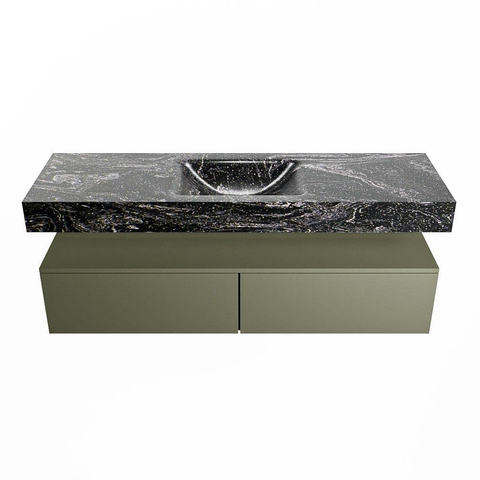 Mondiaz ALAN-DLUX Ensemble de meuble - 150cm - meuble Army mat - 2 tiroirs - Lavabo Cloud Lava suspendu - vasque Centre - 1 trou de robinet SW808443