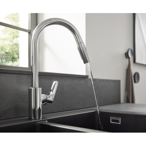 Hansgrohe Focus m41 Eengreeps keukenmengkraan - 240 met uittrekbare vuistdouche - 2 straalsoorten - hoogglans chroom GA69755