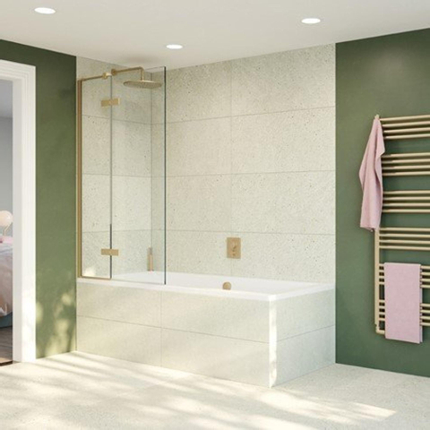 Crosswater Optix 10 Badwand - 90x150cm - links - geborsteld messing (goud) SW876276