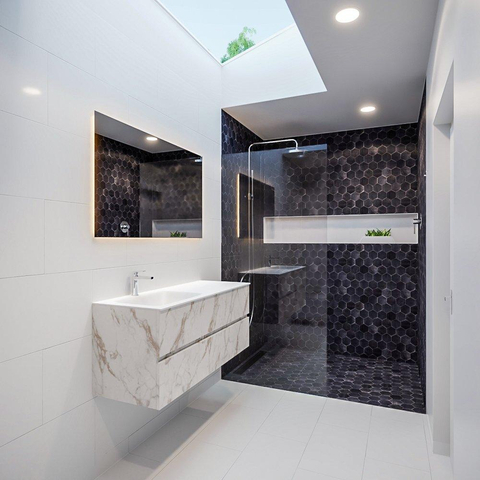 MONDIAZ VICA Ensemble de meuble salle de bain - 120cm - 2 tiroirs - lavabo Cloud gauche - 1 trou de robinet - solid surface marbre carrara SW410245