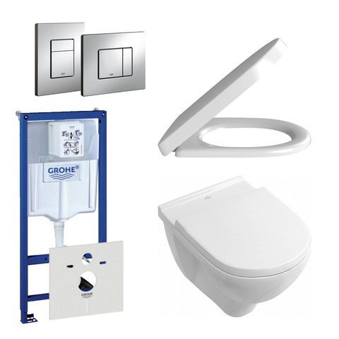 Villeroy & Boch O.Novo Pack WC - comprenant réservoir encastré - abattant softclose & quickrelease - plaque de déclenchement verticale/horizontale chrome SW158528