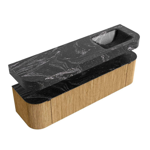 MONDIAZ THOR-DLUX 170cm meuble de salle de bains arrondi gauche + droite couleur Oak avec 1 tiroir et 2 portes. Vasque suspendue CLOUD Droite 1 trou de robinet couleur Lava. SW1465449