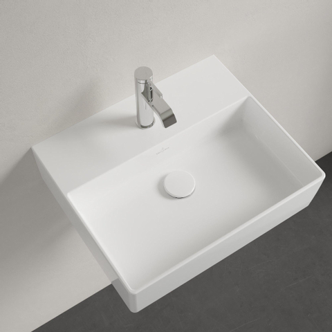 Villeroy & Boch memento 2.0 wastafel - voor handdoekhouders - 50x42cm - zonder overloop - 1 kraangat - White Alpine (glans wit) SW358404