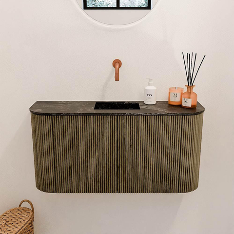 Mondiaz JOYA-DLUX Meuble de salle de bains 83.2cm - arrondi gauche et droite couleur Dusk - Vasque FAYE position Milieu Sans trou de robinet couleur Lava SW1423265