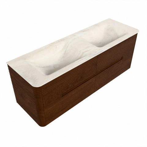 Mondiaz CIRO-DLUX Badkamermeubelset - 140x45x50cm - Solid surface wastafel Ostra - 2 wasbak Dubbel - 2 kraangaten - 4 lades - Ruby SW1531860