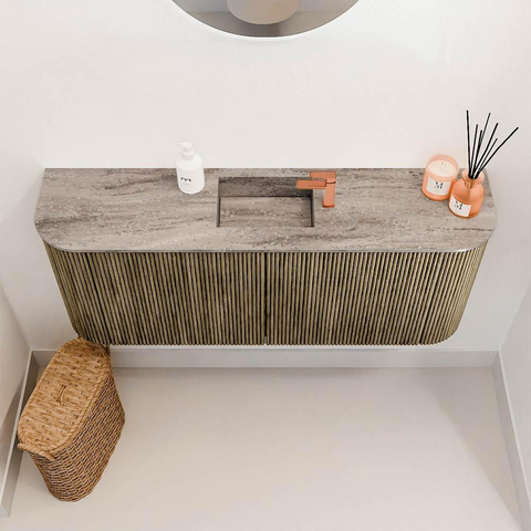 Mondiaz JOYA-DLUX Meuble de toilette 103,2 cm - arrondis gauche et droite couleur Dusk - Lavabo FAYE position Milieu 1 trou de robinet couleur Oza SW1426033