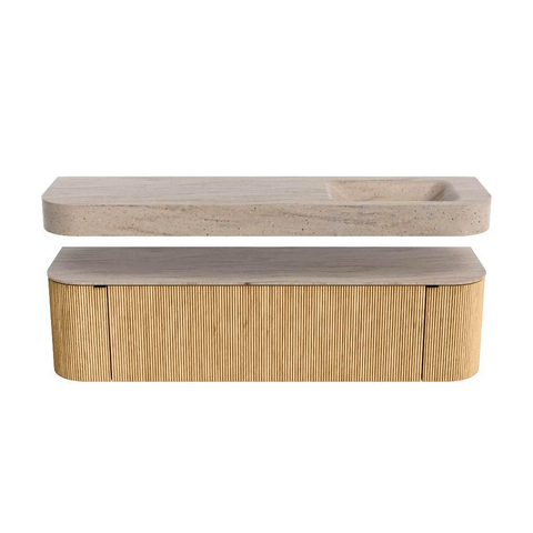 MONDIAZ THOR-DLUX 170cm badmeubel ronding links + rechts kleur Oak met 1 lade en 2 deuren. Vrijhangende wastafel CLOUD Rechts 1 kraangat kleur Saba. SW1465715