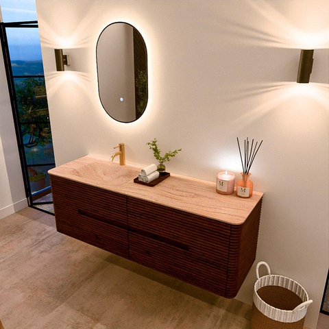 Mondiaz CIRO-DLUX Meuble de salle de bains - 150x45x50cm - Plan-vasque Solid surface Saba - 1 vasque à gauche - 1 trou de robinet - 4 tiroirs - Ruby SW1531921