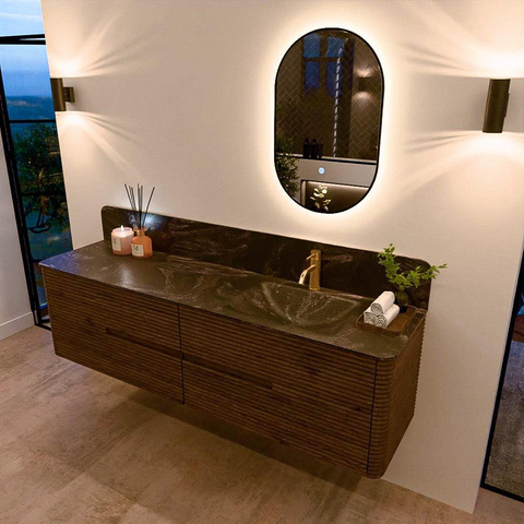 Mondiaz CIRO-DLUX Ensemble de meubles de salle de bains - 180x45x50cm - Plan vasque solid surface Lava - 1 lavabo à droite - 1 trou de robinet - 4 tiroirs - Dusk SW1533063