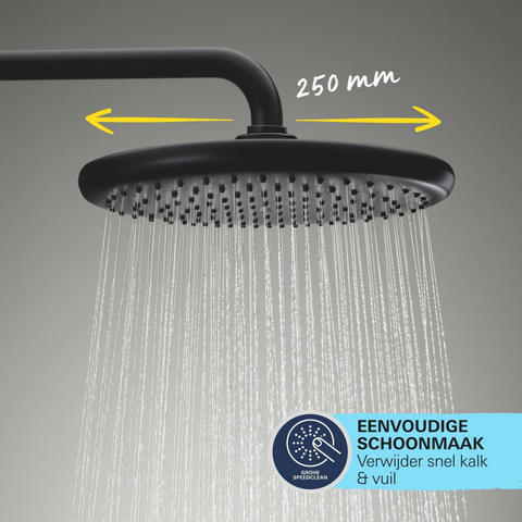 Grohe Vitalio Start QuickFix 250 Flex Regendoucheset - 25cm - hoofddouche - 2 straalsoorten - ronde handdouche - 2 straalsoorten - met omstelkraan - matte black (mat zwart) SW1126462