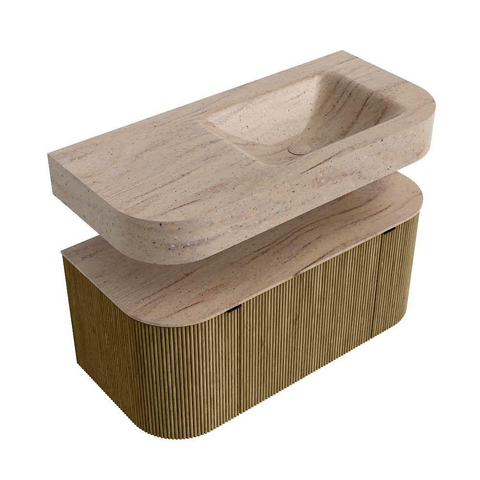 MONDIAZ THOR-DLUX 100cm meuble de salle de bains arrondi gauche + droite couleur Dusk avec 1 tiroir et 2 portes. Vasque suspendue CLOUD Droite 1 trou de robinet couleur Saba. SW1467565