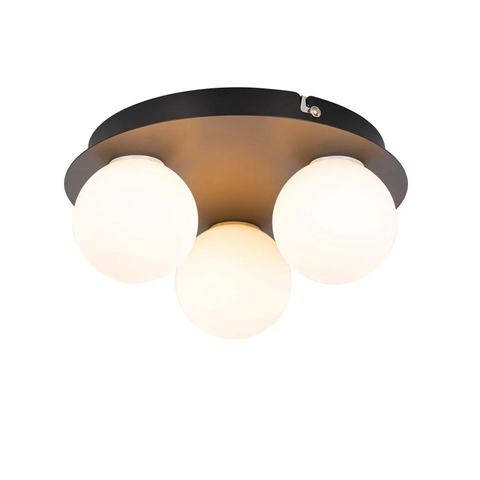 QAZQA Cederic badkamer plafondlamp - 23x23x10.3cm - 3 lichts - rond - mat zwart SW1187239