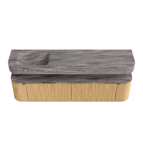 MONDIAZ THOR-DLUX Meuble de salle de bains 190cm arrondi gauche + droite couleur Oak avec 2 tiroirs et 2 portes. Vasque suspendue CLOUD Gauche sans trou de robinet couleur Oza. SW1466801