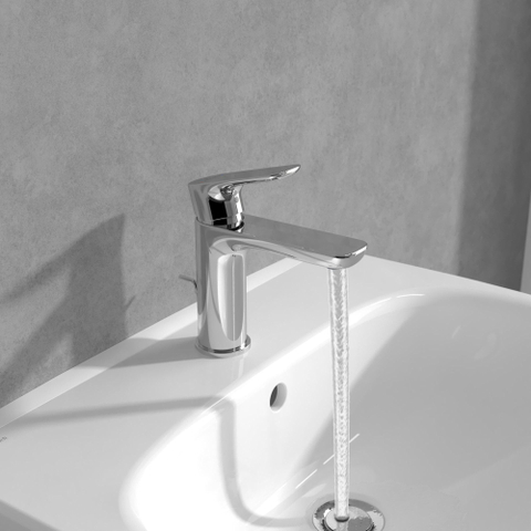 Villeroy & Boch O.novo 1 greeps wastafelkraan - met cool start functie - met waste - hoogglans chroom SW1148854