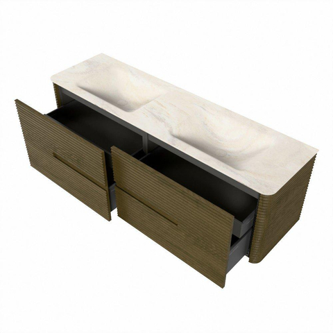 Mondiaz CIRO-DLUX Meuble de salle de bains - 160x45x50cm - Plan-vasque en solid surface Ostra - 2 vasques Double - 2 trous de robinetterie - 4 tiroirs - Dusk SW1533824