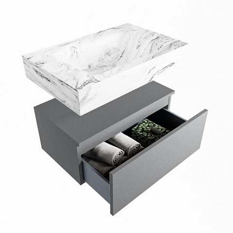 Mondiaz ALAN-DLUX Ensemble de meuble - 70cm - meuble Plata mat - 1 tiroir - Lavabo Cloud Glace suspendu - vasque Centre - 1 trou de robinet SW806229