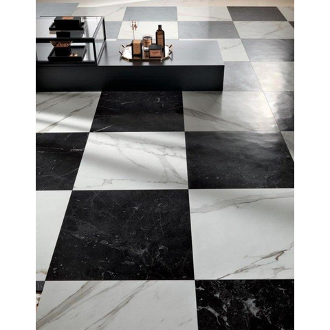 ÉCHANTILLON Terravito Fareno carreau mural et de sol - 60x60cm - 10mm - Carré - rectifié - Imitation marbre - Blanc/noir mat SW736266