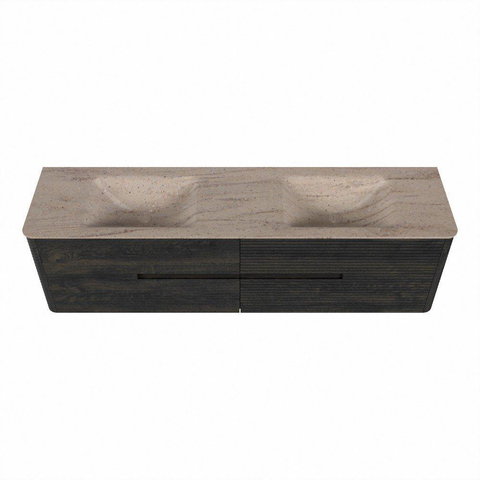 Mondiaz CIRO-DLUX Badkamermeubelset - 180x45x50cm - Solid surface wastafel Saba - 2 wasbak Dubbel - zonder kraangaten - 4 lades - Shadow SW1532737