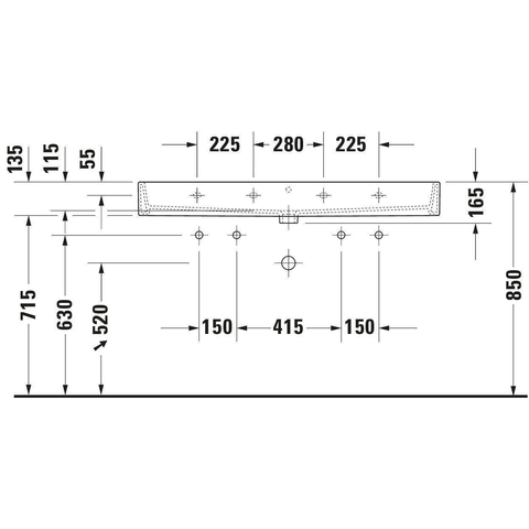 Duravit Vero air Wastafel - geslepen - met 2x1 kraangat - zonder overloop - 120x47cm - met wondergliss - inclusief bevestiging - wit SW156947