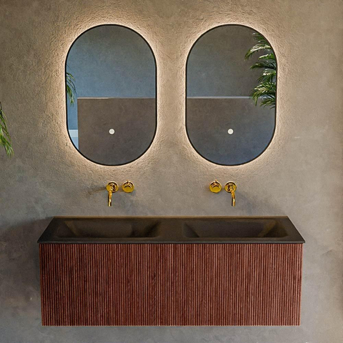Mondiaz KURVE Ensemble de meuble de salle de bains - 120x46x40cm - 1 tiroir - vasque solid surface - double - sans trou de robinet - Ruby SW1415374