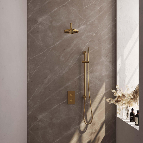 Brauer Gold Edition Ensemble de douche pluie encastré - douche principale 20cm - bouton lisse - douchette à main 1 fonction - barre de douche - PVD - or brossé - SW547678