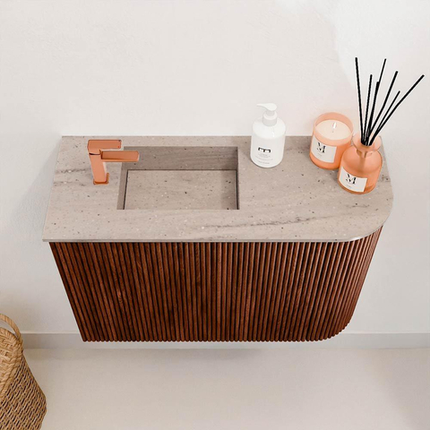 Mondiaz JOYA-DLUX 61.6cm toiletmeubel - ronding rechts kleur Ruby - Wastafel FAYE positie Links 1 kraangat kleur Saba. SW1425607