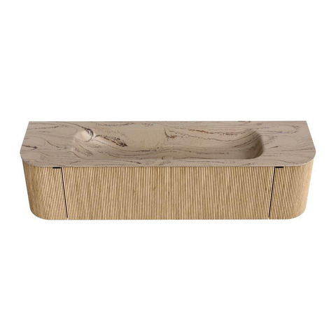 MONDIAZ KURVE-DLUX 170cm badmeubel ronding Links + Rechts kleur Oak met 1 lade en 2 deuren. Wastafel BIG LARGE Midden 1 kraangat Arena. SW1431131