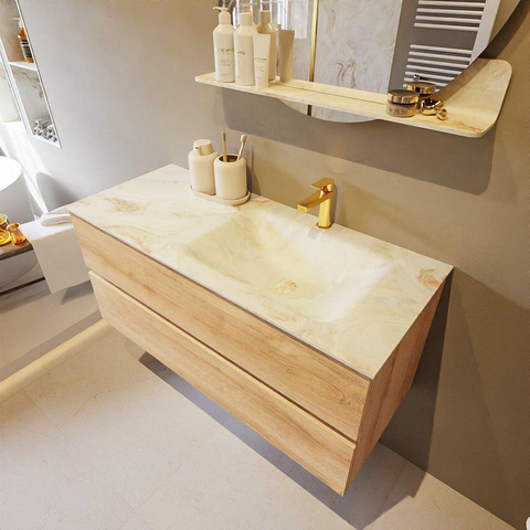 MONDIAZ VICA-DLUX Ensemble meuble de salle de bains - 110cm - meuble bas chêne blanchi - 2 tiroirs - lavabo encastré cloud à droite - 1 trou de robinet - version haute 60cm - frappe SW1088810