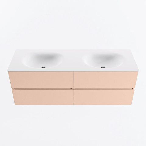 MONDIAZ VICA Ensemble meuble de salle de bains - 140cm - sous-meuble rosee - 4 tiroirs - lavabo moon double - sans trous de robinetterie - version haute 60cm - talc SW1080392