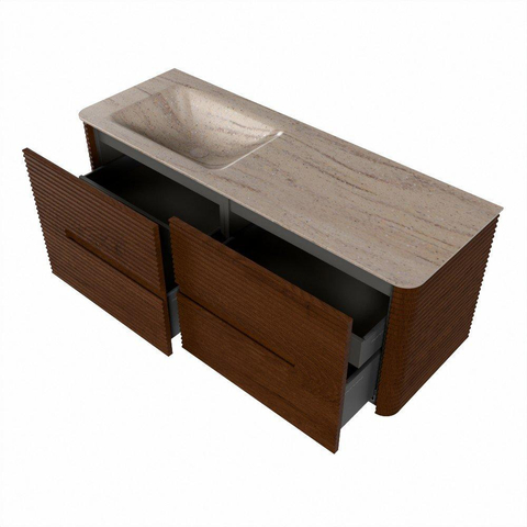 Mondiaz CIRO-DLUX Badkamermeubelset - 130x45x50cm - Solid surface wastafel Saba - 1 wasbak Links - 1 kraangat - 4 lades - Ruby SW1531904