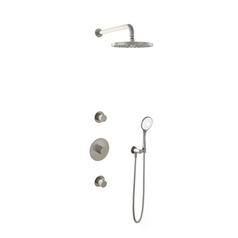Hotbath Buddy IBS - Regendoucheset - 35cm wandarm - 25cm ronde hoofddouche - 3 standen handdouche - 2 stopkranen - geborsteld nikkel (RVS) SW298879