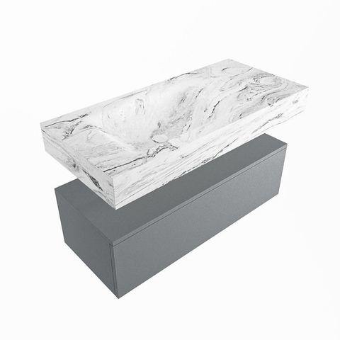 Mondiaz ALAN-DLUX Ensemble de meuble - 100cm - meuble Plata mat - 1 tiroir - Lavabo Cloud Glace suspendu - vasque Gauche - 0 trous de robinet SW806177