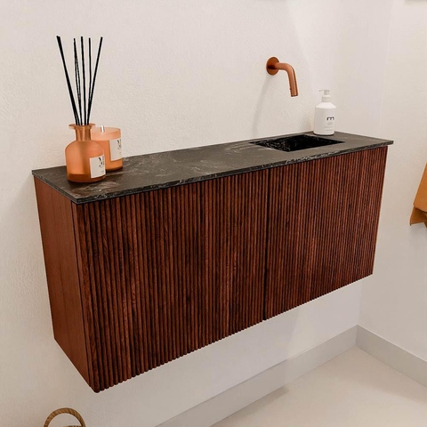 Mondiaz JOYA-DLUX 90cm toiletmeubel - kleur Ruby - Wastafel FAYE positie Rechts Zonder kraangat kleur Lava. SW1423634