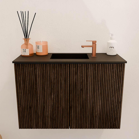 Mondiaz JOYA 60cm meuble de salle de bains WC - couleur Walnut - Vasque FAYE position Milieu 1 trou de robinet couleur Urban. SW1421359
