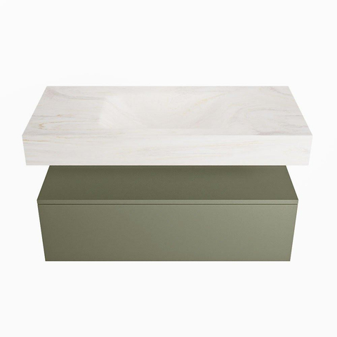 Mondiaz ALAN-DLUX Ensemble de meuble - 100cm - meuble Army mat - 1 tiroir - Lavabo Cloud Ostra suspendu - vasque Centre - 0 trous de robinet SW807413
