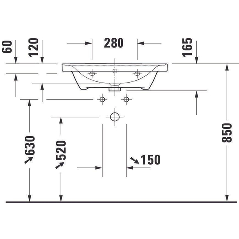 Duravit D-neo Wastafel - met waskom midden - zonder kraangat - met overloop - 65x48cm - met wondergliss - wit SW640401